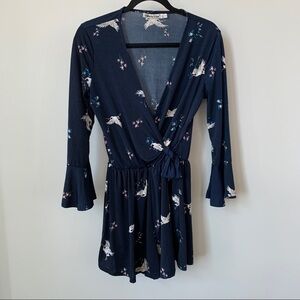 Simida Star Navy Blue Romper with Crane Print Sz M